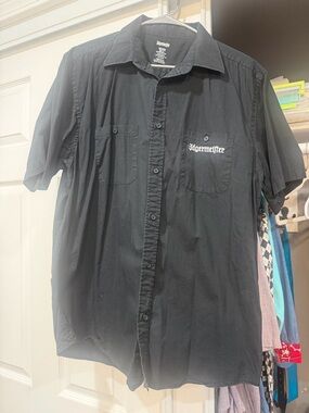 Vintage Jagermeister Black Button-Up Shirt with White Logo